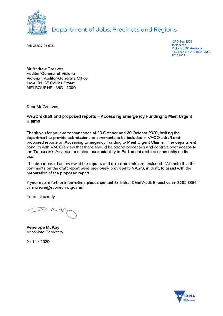 DJPR's response letter