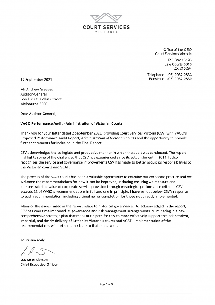 CSV response letter