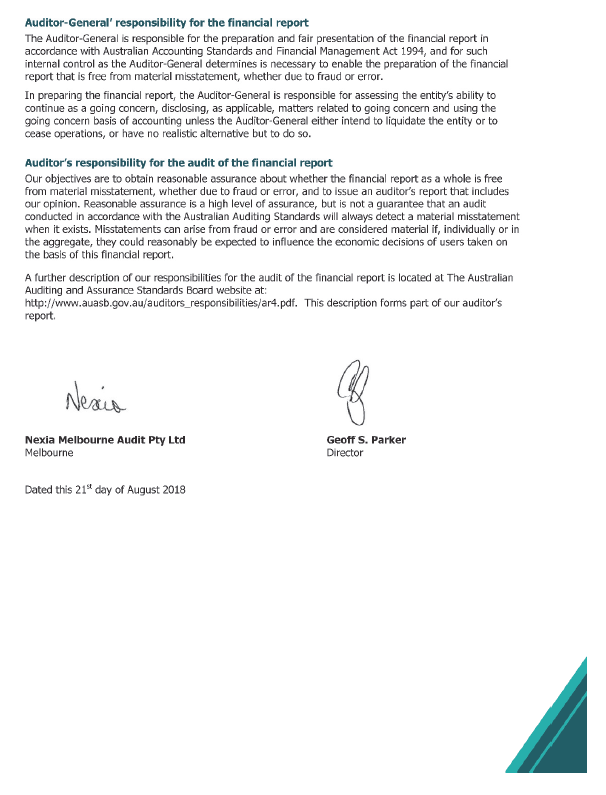 Independent Auditor's Report to the Victorian Auditor-General's Office, page 2.