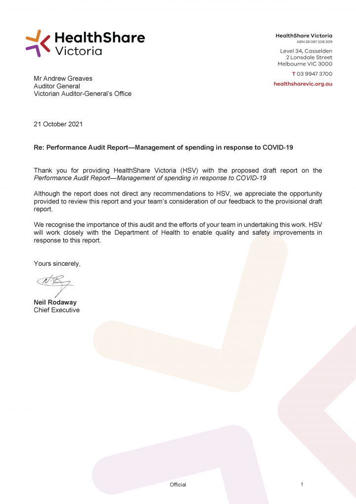 HSV response letter