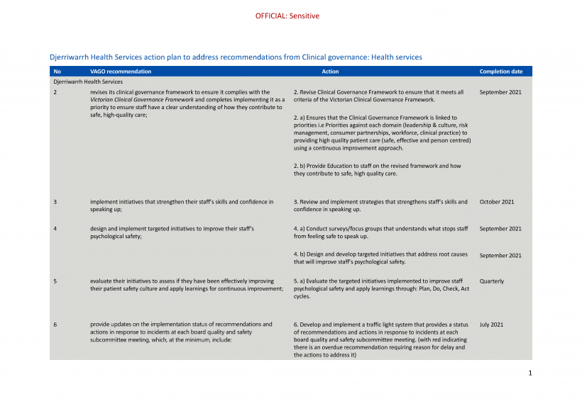 DjHS action plan page 1