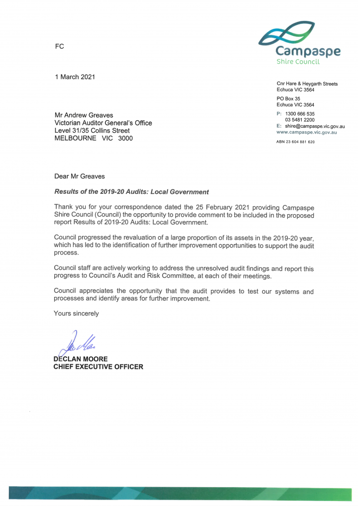 Campaspe Shire Council response letter