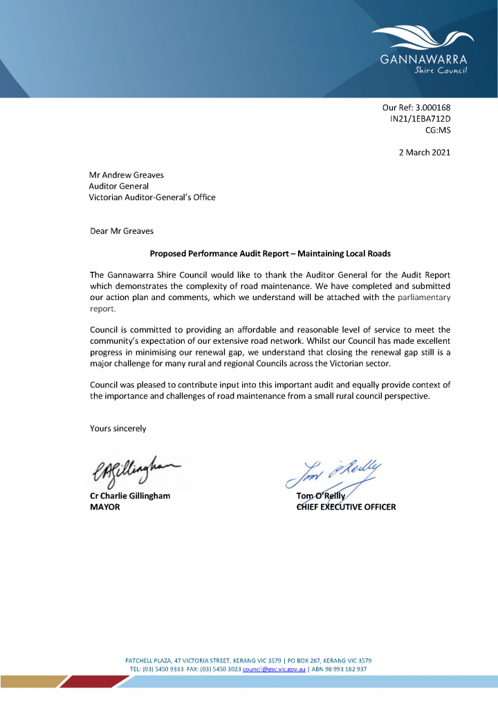 Gannawarra response letter