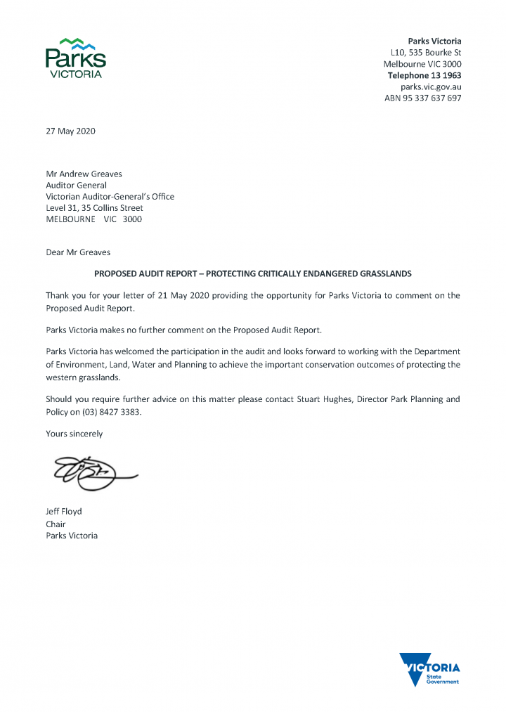 Parks Victoria response letter