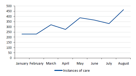 Instances of care at the Bridge Centre, 2019