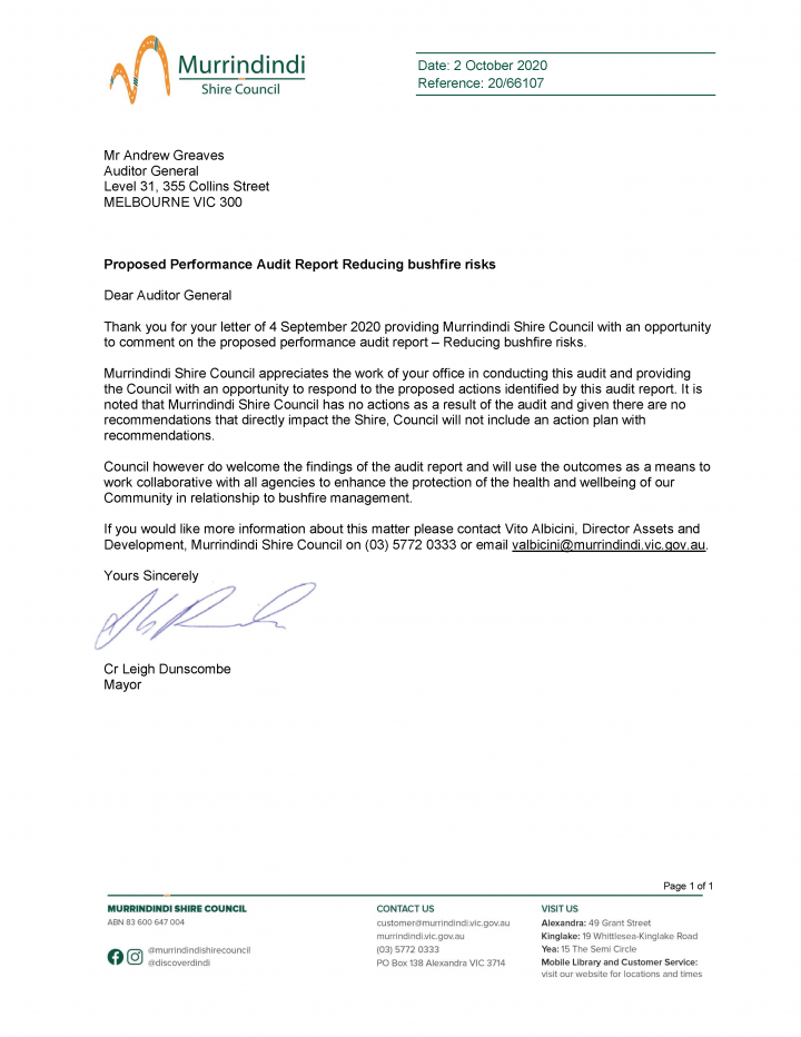 Murrindindi response letter