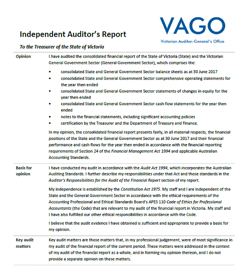VAGO's AFR audit opinion page 1