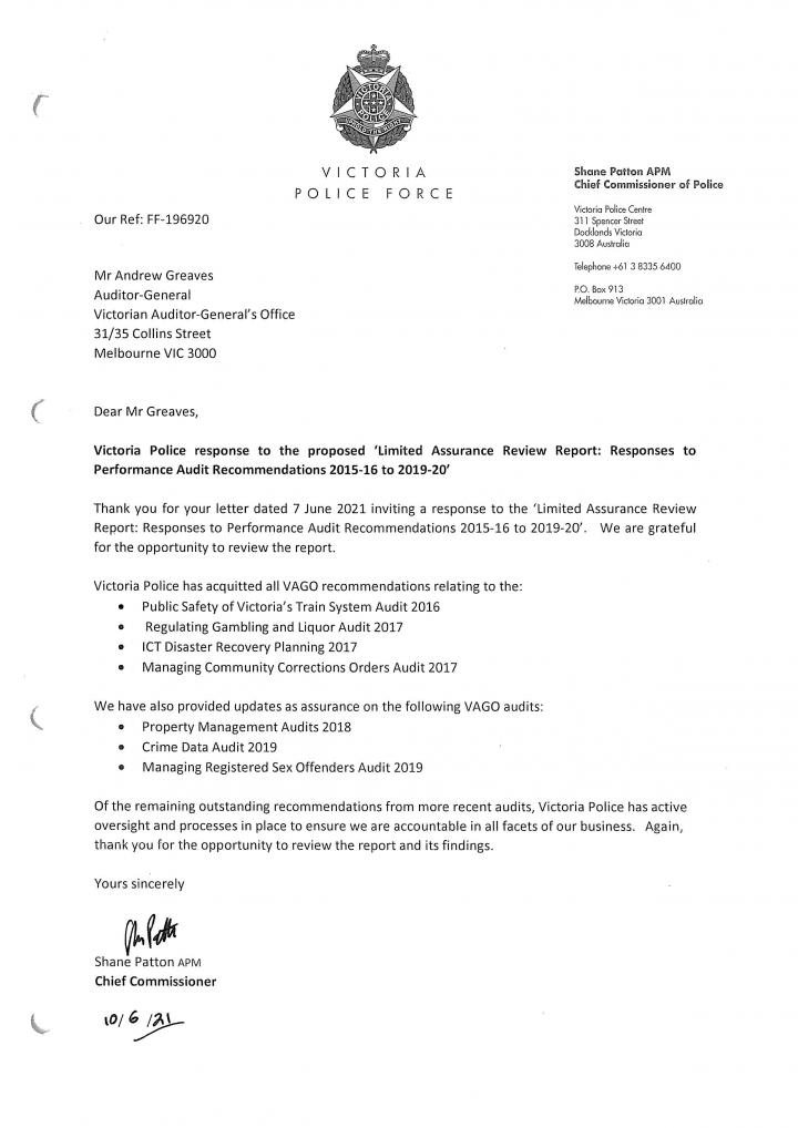 Victoria Police response letter