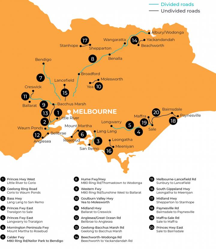 Figure 1G Highest-risk road sections identified in the Towards Zero Strategy