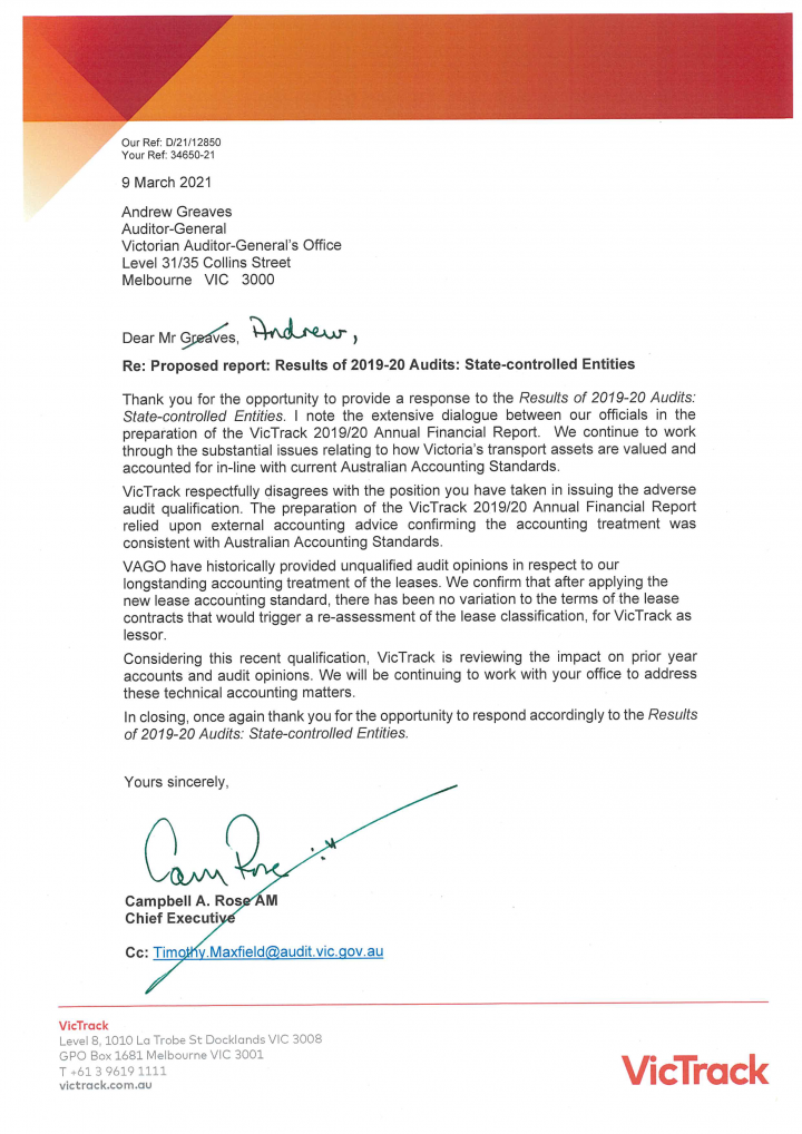 VicTrack response letter