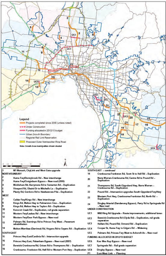 Map showing the location of road projects supporting growth areas 