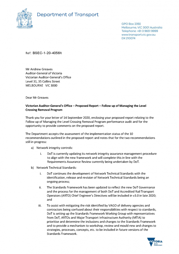 DoT Response letter page 1