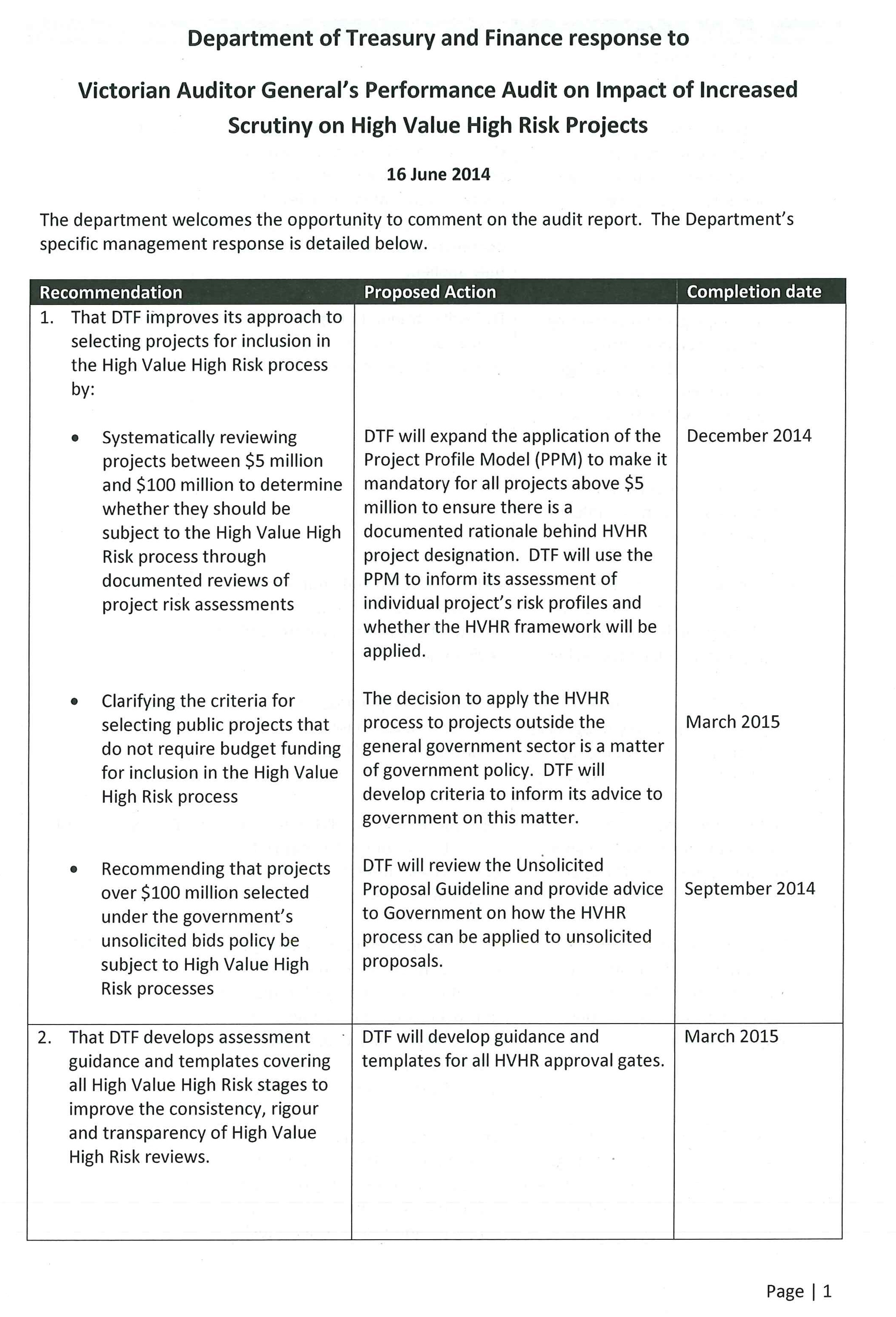 Image shows response provided by the Secretary, Department of Treasury and Finance page 2