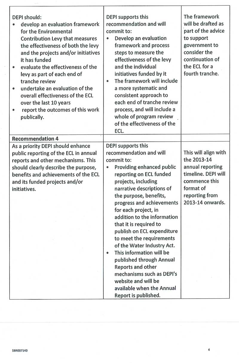 Image shows response provided by the Secretary, Department of Environment and Primary Industries page 4