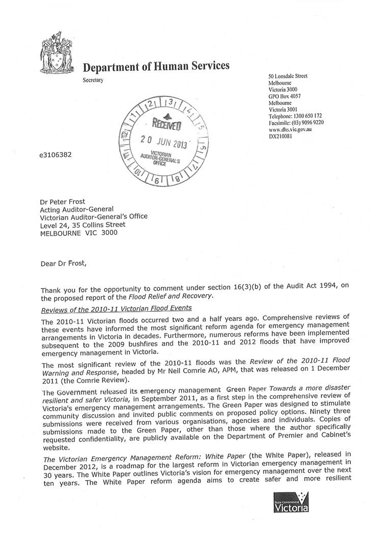 RESPONSE provided by the Secretary, Department of Environment and Primary Industries and the Acting Secretary, Department of Human Services page 2