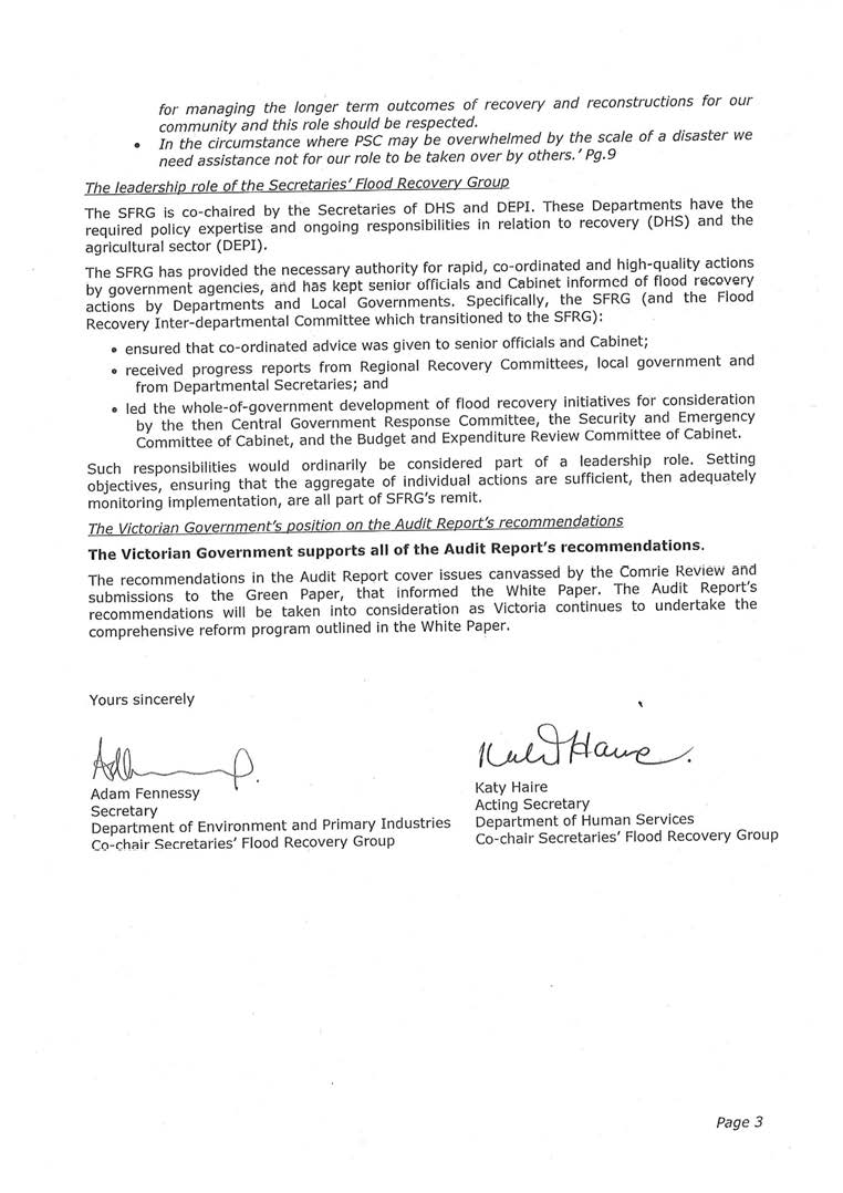 RESPONSE provided by the Secretary, Department of Environment and Primary Industries and the Acting Secretary, Department of Human Services page 4