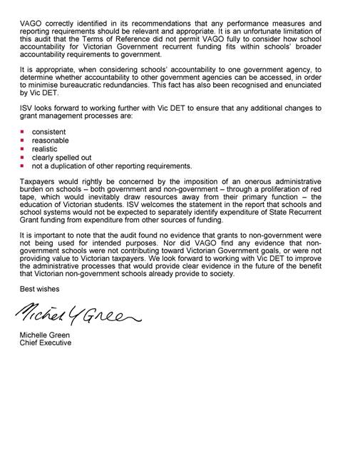 RESPONSE provided by the Chief Executive, Independent Schools Victoria p.2