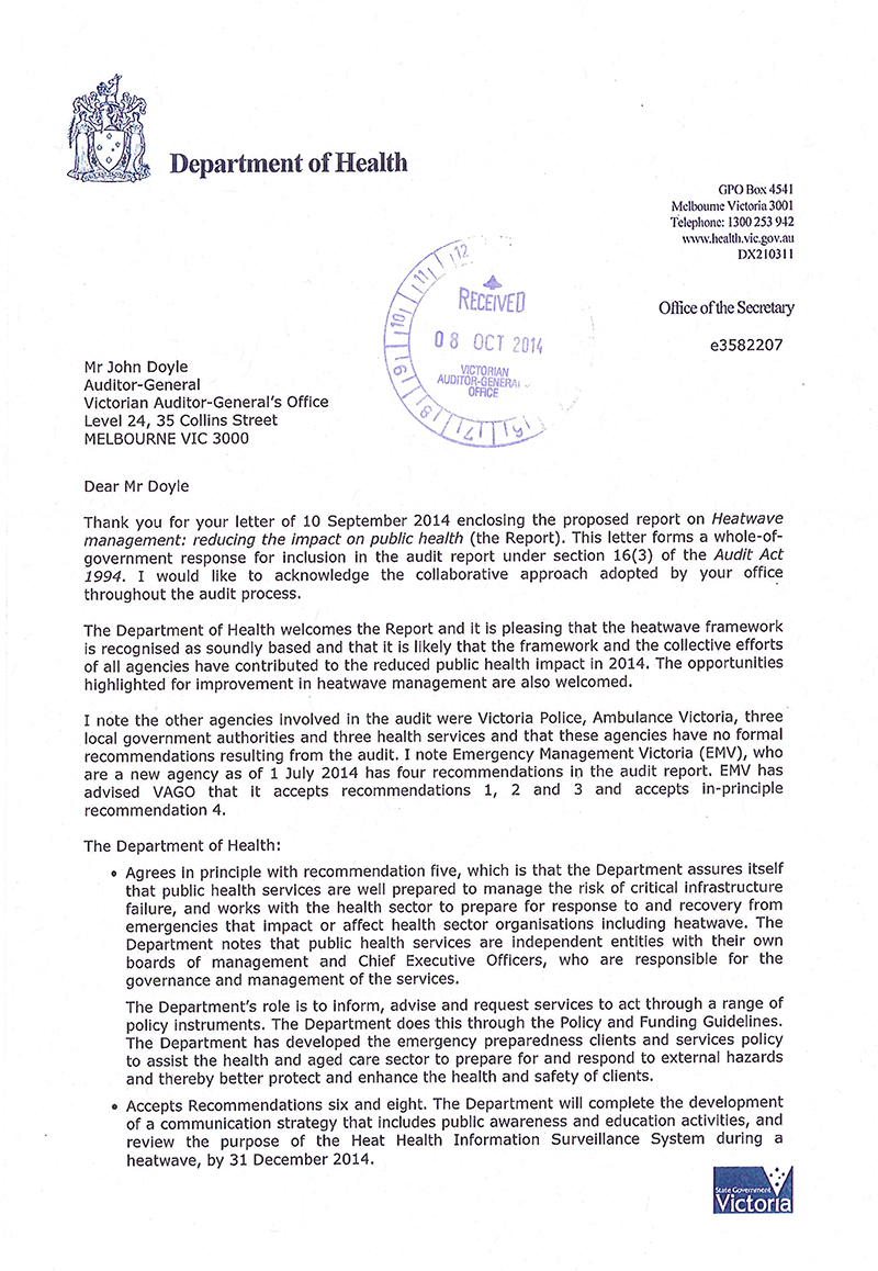 RESPONSE provided by the Secretary, Department of Health page 1