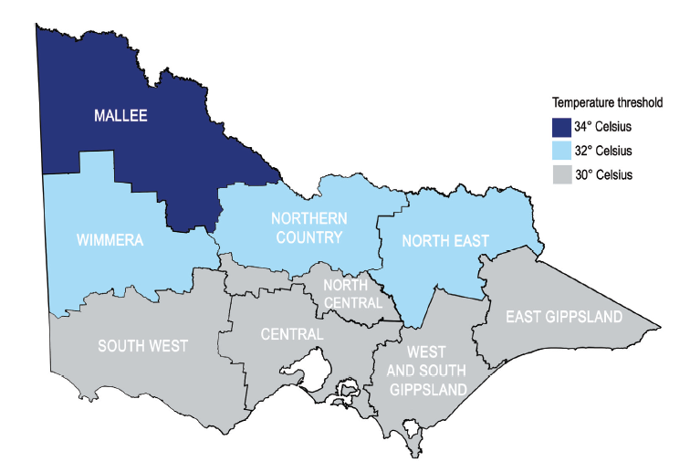 Figure 1E shows the heat health temperature thresholds and corresponding weather forecast districts