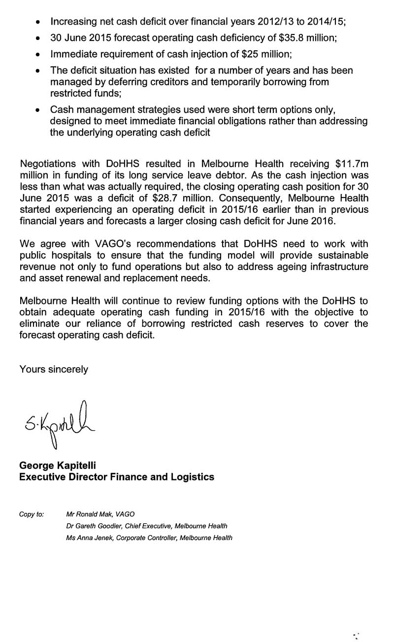 Response provided by the Executive Director Finance and Logistics, Melbourne Health page 2