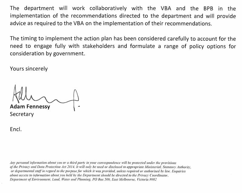 Response provided by the Secretary, Department of Environment, Land, Water & Planning, page 2