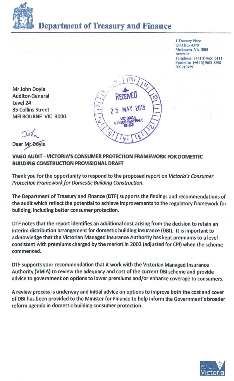 Response provided by the Secretary, Department of Treasury and Finance, page 1