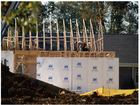 image shows a house being constructed