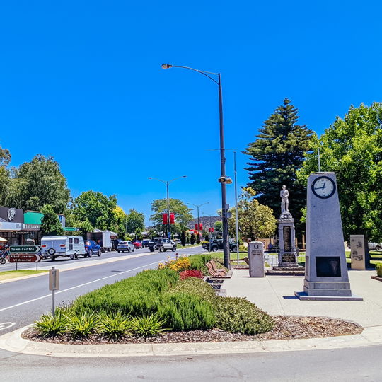 Myrtleford main street with war memorial