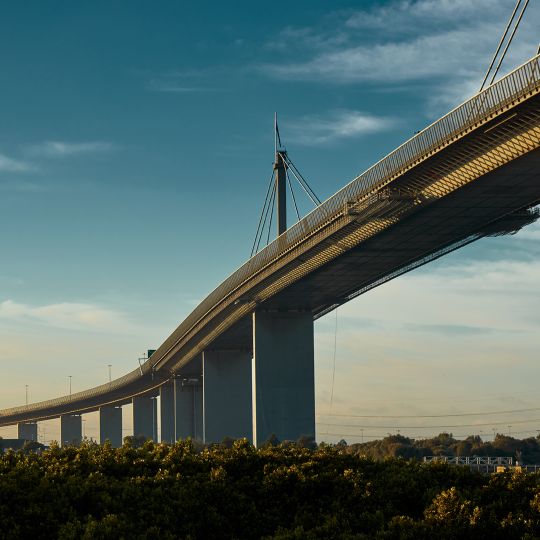 The West Gate bridge in Melbourne on a sunny morning.