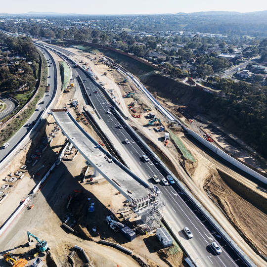 Aerial photo of a major road construction site.