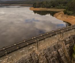 Aerial view of Maroondah Reservoir Park lake and dam wall, Victoria, Australia. Photo courtesy of Greg Brave/Shutterstock.com