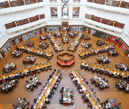 Image of State Library of Victoria, top view of interior of La Trobe Reading Room. Photo courtesy of Marcel van den Bos/Shutterstock.com
