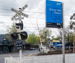 Image shows Melbourne's Metro suburban train network, Surrey Hills. Photo courtesy of Nils Versemann/Shutterstock.com 