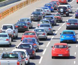 Image shows Melbourne's traffic jam on M1 Freeway; Melbourne's traffic contributes 2.9 million tonnes of carbon dioxide a year. Photo courtesy of TK Kurikawa/Shutterstock.com