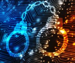 Handcuffs icon on digital background. Picture by Blackboard/shutterstock.com