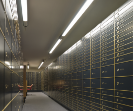 A safe deposit room in a bank.