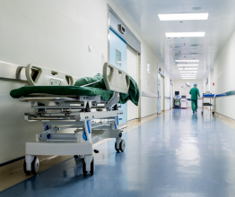 Gurney in a hospital hallway