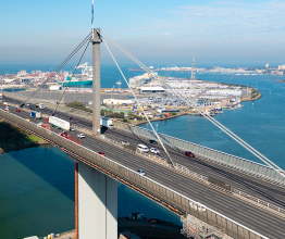 Aerial shot of West Gate Bridge.