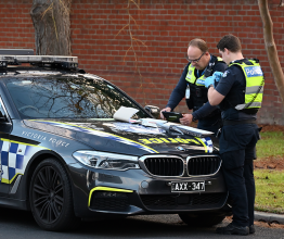 Highway patrol car with officers.