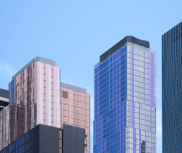 Modern skyscrapers in a city skyline