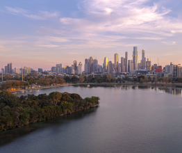 Melbourne city skyline and the Yarra River at dusk