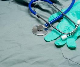 A latex glove and a stethoscope.