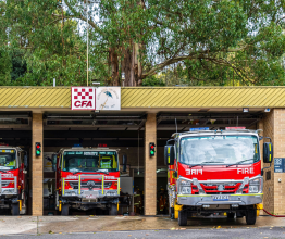 Three fire trucks at a fire station in Victoria