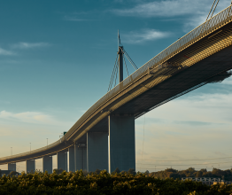 The West Gate bridge in Melbourne on a sunny morning.