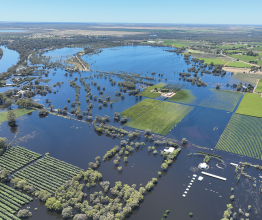Aerial image of flooded fields.