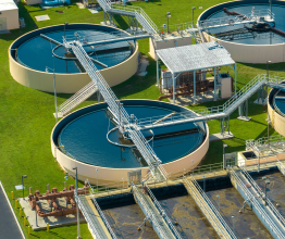 Aerial photo of a water recycling plant.